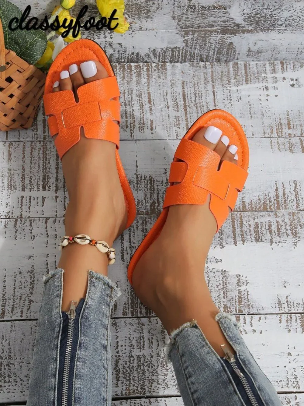 Orange Beach Women's Snake Skin Pattern Flat Sandals